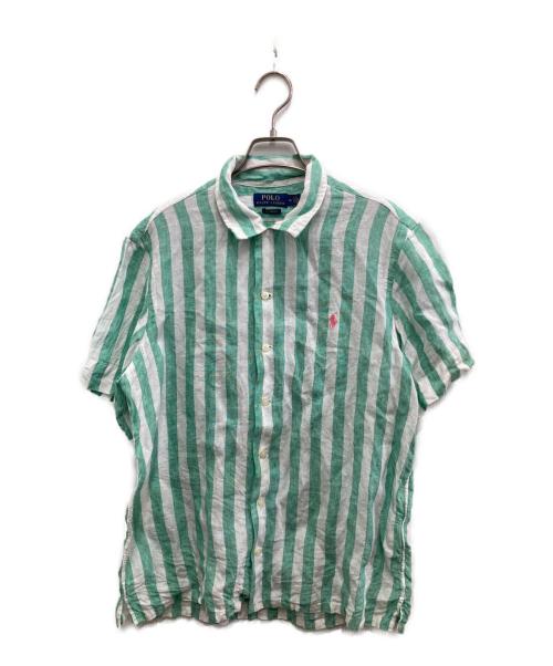 POLO RALPH LAUREN（ポロ・ラルフローレン）POLO RALPH LAUREN (ポロ・ラルフローレン) クラシックフィットストライプリネンシャツ ホワイト×グリーン サイズ:Mの古着・服飾アイテム
