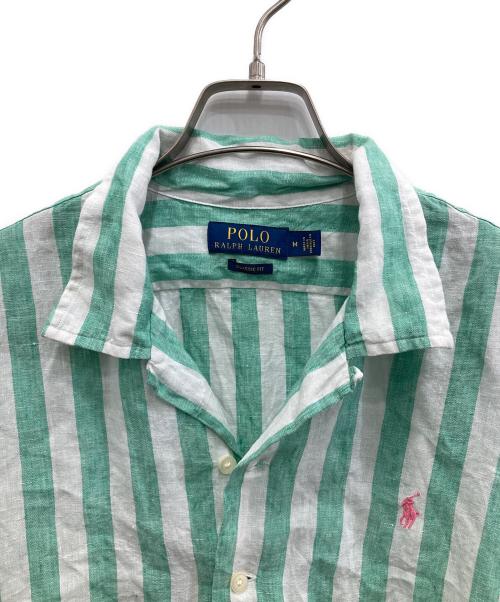 POLO RALPH LAUREN（ポロ・ラルフローレン）POLO RALPH LAUREN (ポロ・ラルフローレン) クラシックフィットストライプリネンシャツ ホワイト×グリーン サイズ:Mの古着・服飾アイテム
