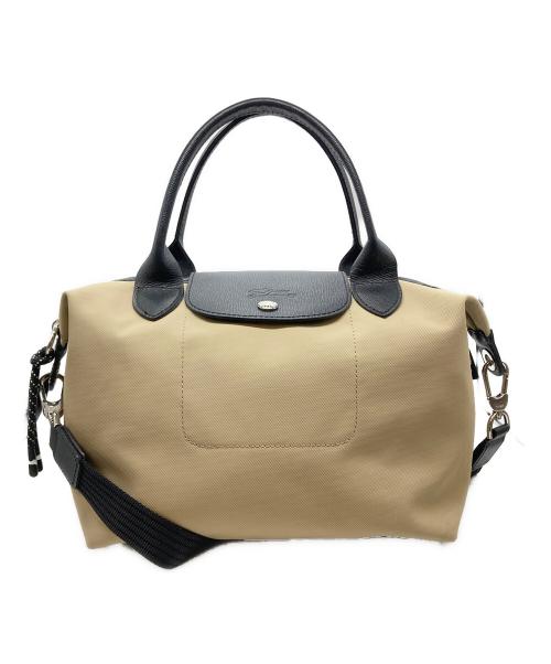 LONGCHAMP（ロンシャン）LONGCHAMP (ロンシャン) エナジー S トップハンドルバッグ ベージュ×ブラックの古着・服飾アイテム