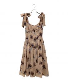 HER LIP TO（ハーリップトゥ）の古着「Sunflower-printed midi dress/サンフラワー プリンティッド ミディ ドレス」｜ベージュ