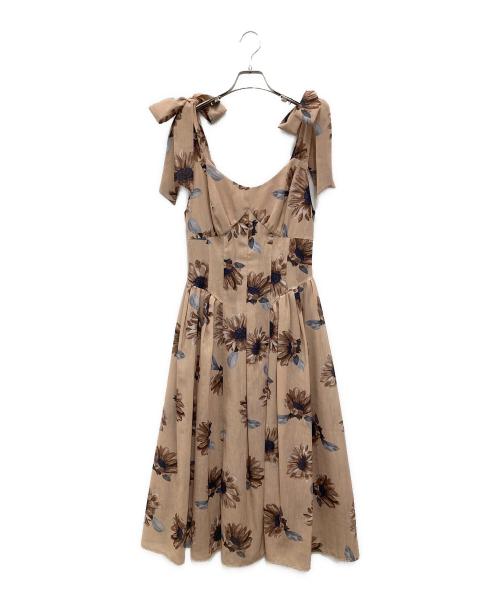 HER LIP TO（ハーリップトゥ）Her lip to (ハーリップトゥ) Sunflower-printed midi dress/サンフラワー プリンティッド ミディ ドレス ベージュ サイズ:Sの古着・服飾アイテム