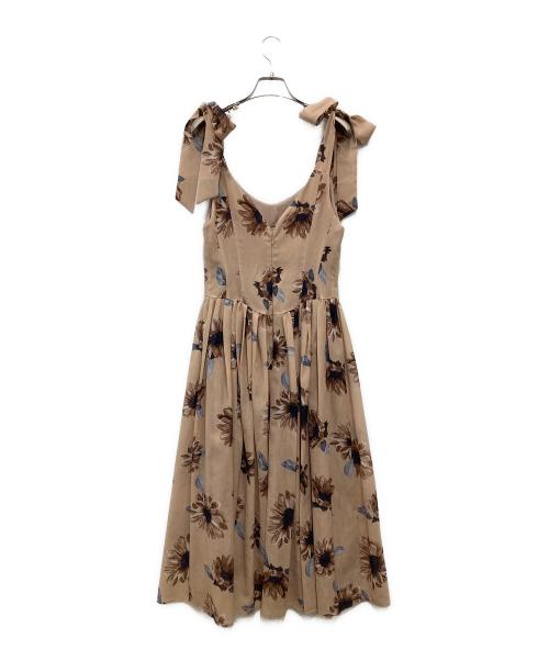 HER LIP TO（ハーリップトゥ）Her lip to (ハーリップトゥ) Sunflower-printed midi dress/サンフラワー プリンティッド ミディ ドレス ベージュ サイズ:Sの古着・服飾アイテム