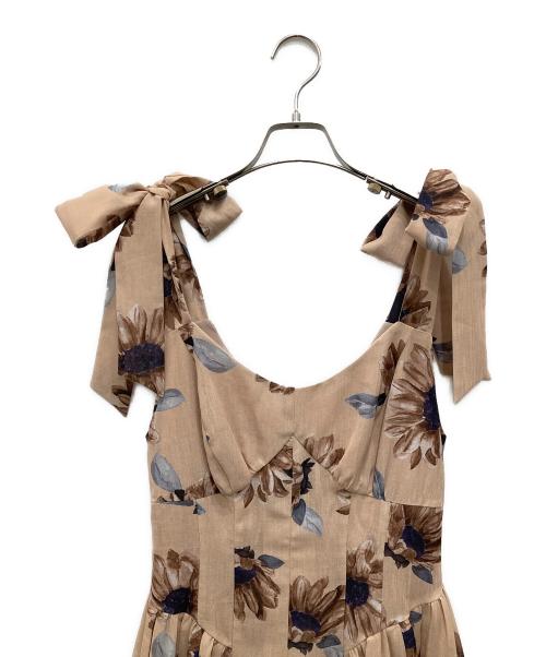 HER LIP TO（ハーリップトゥ）Her lip to (ハーリップトゥ) Sunflower-printed midi dress/サンフラワー プリンティッド ミディ ドレス ベージュ サイズ:Sの古着・服飾アイテム