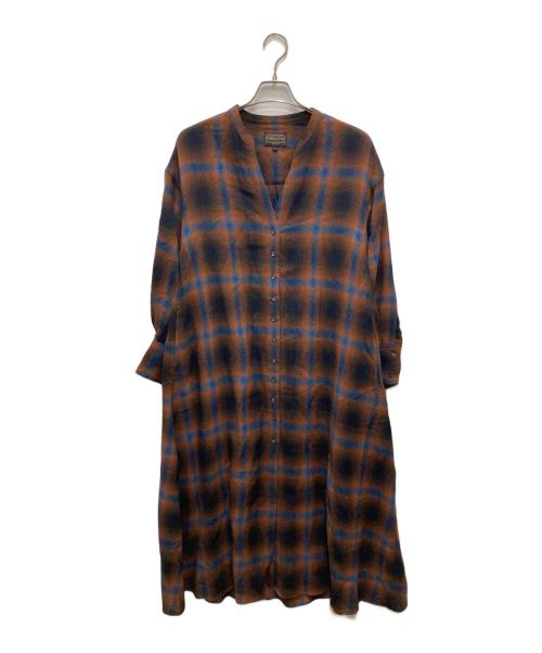 PENDLETON（ペンドルトン）PENDLETON (ペンドルトン) ガーゼエターミンチェックワンピース ブラウン×ブルー サイズ:Fの古着・服飾アイテム