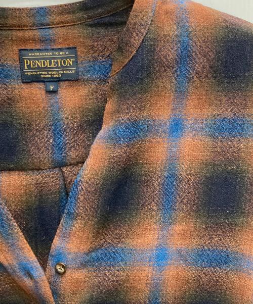 PENDLETON（ペンドルトン）PENDLETON (ペンドルトン) ガーゼエターミンチェックワンピース ブラウン×ブルー サイズ:Fの古着・服飾アイテム