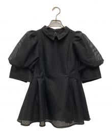CELFORD（セルフォード）の古着「パフスリーブメッシュブラウス」｜ブラック