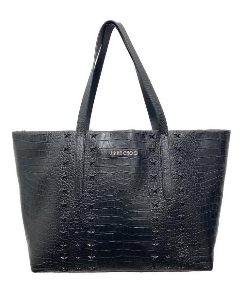 JIMMY CHOO（ジミーチュウ）JIMMY CHOO (ジミーチュウ) スタッズ型押しレザートートバッグ ブラックの古着・服飾アイテム