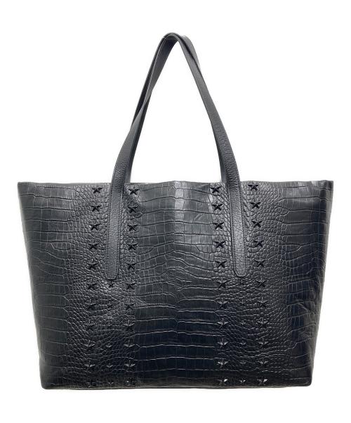 JIMMY CHOO（ジミーチュウ）JIMMY CHOO (ジミーチュウ) スタッズ型押しレザートートバッグ ブラックの古着・服飾アイテム