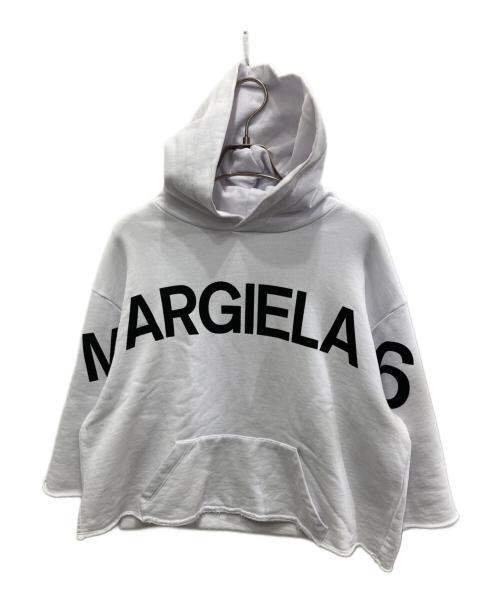MM6 Maison Margiela（エムエムシックスメゾンマルジェラ）MM6 Maison Margiela (エムエムシックスメゾンマルジェラ) ロゴフーデッドパーカ- ホワイト サイズ:12の古着・服飾アイテム