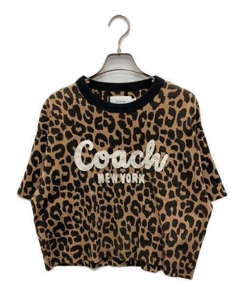 COACH（コーチ）COACH (コーチ) レオパード カーシヴ シグネチャー クロップド Tシャツ ベージュ サイズ:XSの古着・服飾アイテム