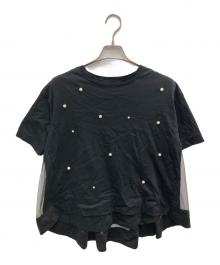 PICCIN PERLA（ピッチン）の古着「パール付きバックチュールプルオーバー」｜ブラック
