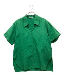 AURALEE（オーラリー）の古着「HIGH DENSITY FINX LINEN WEATHER HALF SLEEVED SHIRT」｜グリーン