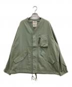 Snow peakスノーピーク）の古着「TAKIBI Herringbone Collarless Jacket/タキビ　ヘリンボーン　カラーレス　ジャケット」｜グリーン
