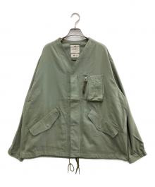 Snow peak（スノーピーク）の古着「TAKIBI Herringbone Collarless Jacket/タキビ　ヘリンボーン　カラーレス　ジャケット」｜グリーン