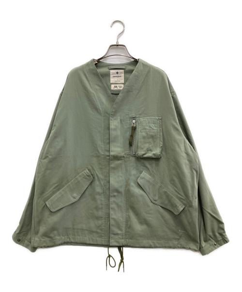 Snow peak（スノーピーク）snow peak (スノーピーク) TAKIBI Herringbone Collarless Jacket/タキビ　ヘリンボーン　カラーレス　ジャケット グリーン サイズ:Lの古着・服飾アイテム