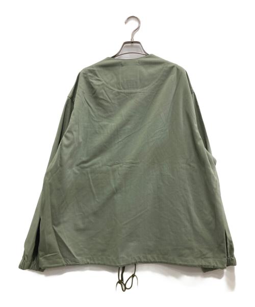 Snow peak（スノーピーク）snow peak (スノーピーク) TAKIBI Herringbone Collarless Jacket/タキビ　ヘリンボーン　カラーレス　ジャケット グリーン サイズ:Lの古着・服飾アイテム