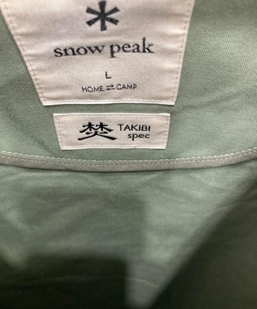 Snow peak（スノーピーク）snow peak (スノーピーク) TAKIBI Herringbone Collarless Jacket/タキビ　ヘリンボーン　カラーレス　ジャケット グリーン サイズ:Lの古着・服飾アイテム