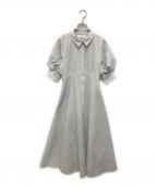 HER LIP TOハーリップトゥ）の古着「Volume Sleeve Stripe Dress」｜ホワイト×グレー