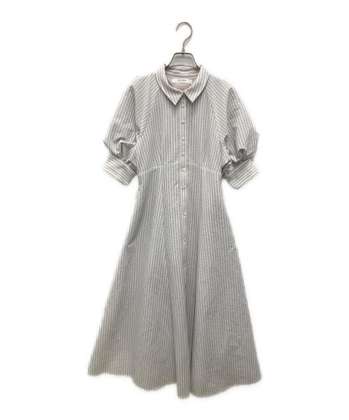 HER LIP TO（ハーリップトゥ）Her lip to (ハーリップトゥ) Volume Sleeve Stripe Dress ホワイト×グレー サイズ:Mの古着・服飾アイテム