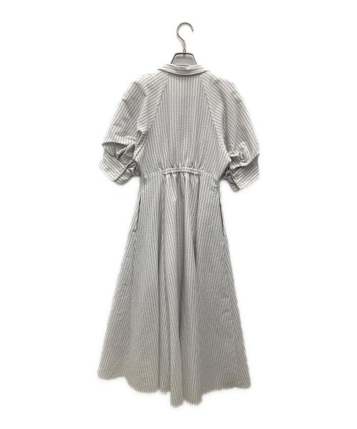 HER LIP TO（ハーリップトゥ）Her lip to (ハーリップトゥ) Volume Sleeve Stripe Dress ホワイト×グレー サイズ:Mの古着・服飾アイテム