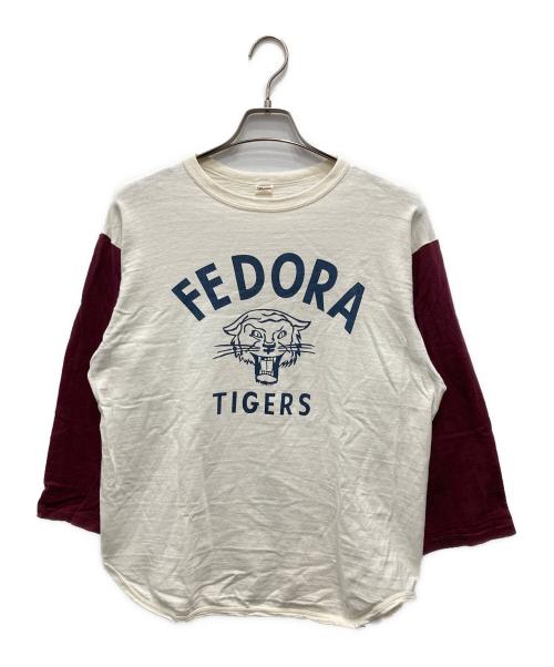 WAREHOUSE（ウエアハウス）WAREHOUSE (ウエアハウス) 7分袖ベースボールTシャツ ホワイト×ボルドー サイズ:XLの古着・服飾アイテム