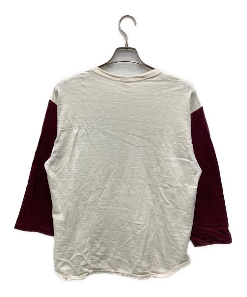 WAREHOUSE（ウエアハウス）WAREHOUSE (ウエアハウス) 7分袖ベースボールTシャツ ホワイト×ボルドー サイズ:XLの古着・服飾アイテム