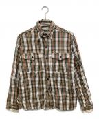 WAREHOUSEウエアハウス）の古着「"Lot 3022 FLANNEL SHIRTS WITH CHINSTRAP」｜ベージュ×グリーン