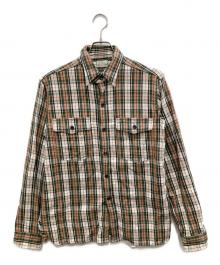 WAREHOUSE（ウエアハウス）の古着「"Lot 3022 FLANNEL SHIRTS WITH CHINSTRAP」｜ベージュ×グリーン