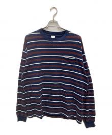 plllllleeeasse（プリーズ）の古着「multi stripe long sleeve pocket tee」｜ネイビー×ブラウン