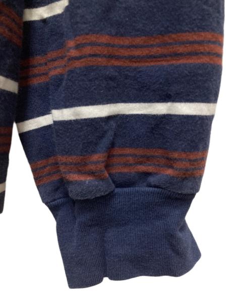 plllllleeeasse（プリーズ）plllllleeeasse (プリーズ) multi stripe long sleeve pocket tee ネイビー×ブラウン サイズ:XLの古着・服飾アイテム