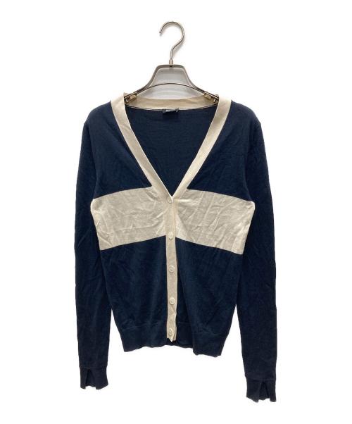 JIL SANDER NAVY（ジルサンダー ネイビー）JIL SANDER NAVY (ジルサンダー ネイビー) シルクカシミヤニットカーディガン ネイビー×ホワイト サイズ:XSの古着・服飾アイテム