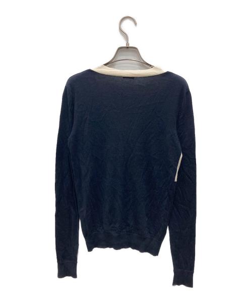 JIL SANDER NAVY（ジルサンダー ネイビー）JIL SANDER NAVY (ジルサンダー ネイビー) シルクカシミヤニットカーディガン ネイビー×ホワイト サイズ:XSの古着・服飾アイテム