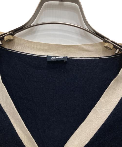 JIL SANDER NAVY（ジルサンダー ネイビー）JIL SANDER NAVY (ジルサンダー ネイビー) シルクカシミヤニットカーディガン ネイビー×ホワイト サイズ:XSの古着・服飾アイテム