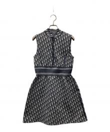 Christian Dior（クリスチャン ディオール）の古着「オブリークノースリーブワンピース」｜ベージュ×ネイビー
