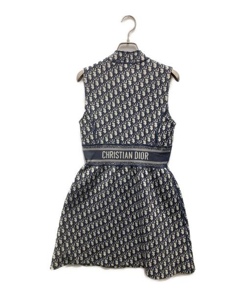 Christian Dior（クリスチャン ディオール）Christian Dior (クリスチャン ディオール) オブリークノースリーブワンピース ベージュ×ネイビー サイズ:F　36の古着・服飾アイテム