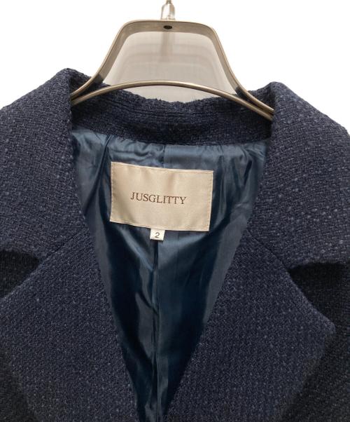 JUSGLITTY（ジャスグリッティー）JUSGLITTY (ジャスグリッティー) パールボタンツイードダブルジャケット ネイビー サイズ:2の古着・服飾アイテム