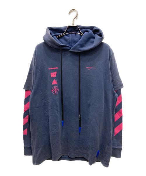OFFWHITE（オフホワイト）OFFWHITE (オフホワイト) ダイアグマリアナ レイヤード スウェット プリント パーカー ネイビー サイズ:Mの古着・服飾アイテム