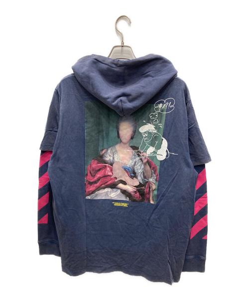 OFFWHITE（オフホワイト）OFFWHITE (オフホワイト) ダイアグマリアナ レイヤード スウェット プリント パーカー ネイビー サイズ:Mの古着・服飾アイテム