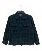 PENDLETONペンドルトン）の古着「70'sウールオープンカラーシャツ」｜グリーン×ネイビー