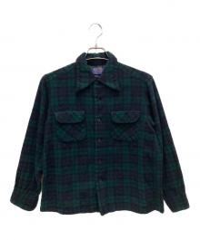PENDLETON（ペンドルトン）の古着「70'sウールオープンカラーシャツ」｜グリーン×ネイビー