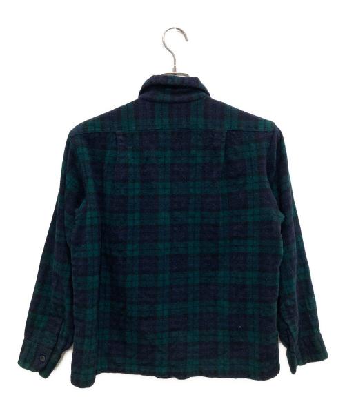 PENDLETON（ペンドルトン）PENDLETON (ペンドルトン) 70'sウールオープンカラーシャツ グリーン×ネイビー サイズ:Lの古着・服飾アイテム