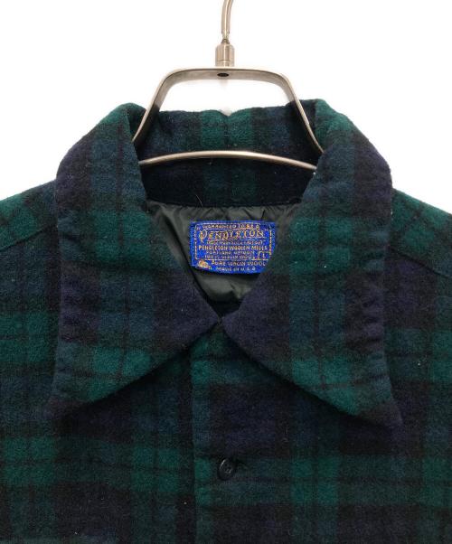 PENDLETON（ペンドルトン）PENDLETON (ペンドルトン) 70'sウールオープンカラーシャツ グリーン×ネイビー サイズ:Lの古着・服飾アイテム