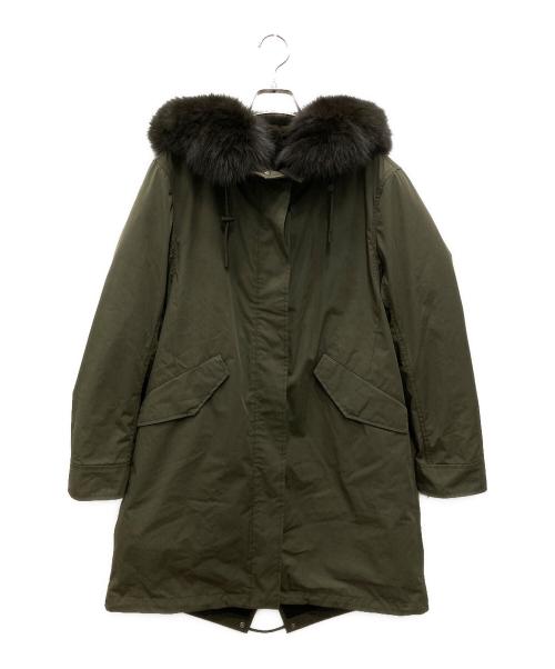 yves salomon（イヴサロモン）YVES SALOMON (イヴサロモン) Long Iconic parka in waterproof cotton blend with fox and rabbit fur グリーン サイズ:36 未使用品の古着・服飾アイテム