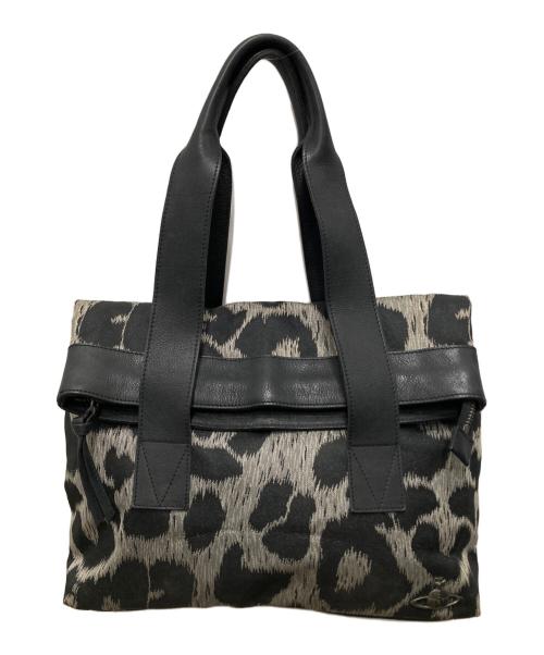 Vivienne Westwood（ヴィヴィアンウエストウッド）Vivienne Westwood (ヴィヴィアンウエストウッド) フラップトートバッグ ブラック×グレーの古着・服飾アイテム