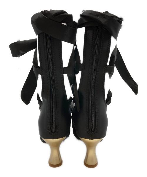 CHALMIERE（シャルミエール）chalmiere (シャルミエール) レースアップサテンパンプス ブラック サイズ:Lの古着・服飾アイテム