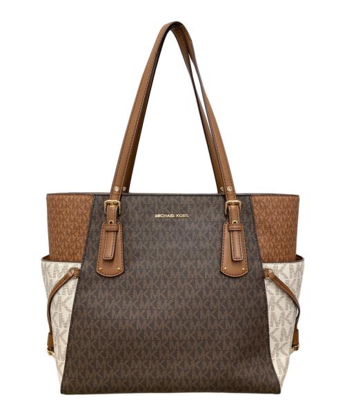 MICHAEL KORS（マイケルコース）MICHAEL KORS (マイケルコース) VOYAGER PVC EW シグネチャー トートバッグ ブラウン×ベージュの古着・服飾アイテム