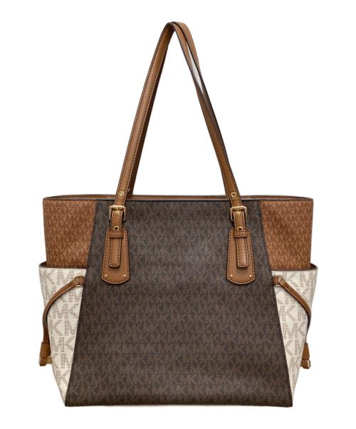 MICHAEL KORS（マイケルコース）MICHAEL KORS (マイケルコース) VOYAGER PVC EW シグネチャー トートバッグ ブラウン×ベージュの古着・服飾アイテム