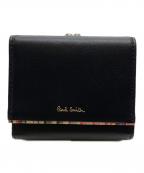 PAUL SMITHポールスミス）の古着「クロスオーバーストライプトリム コンパクトウォレット」｜ブラック
