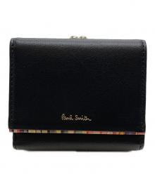 PAUL SMITH（ポールスミス）の古着「クロスオーバーストライプトリム コンパクトウォレット」｜ブラック
