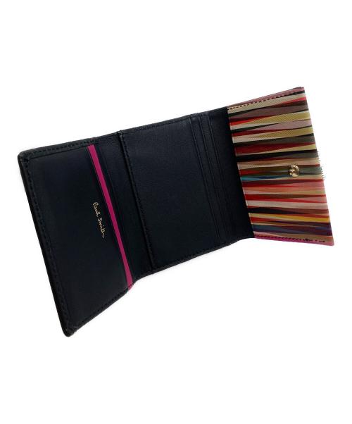 PAUL SMITH（ポールスミス）Paul Smith (ポールスミス) クロスオーバーストライプトリム コンパクトウォレット ブラックの古着・服飾アイテム